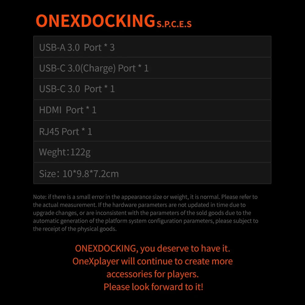 Docking Station For OnexPlayer/OneXfly/X1 Mini 8.8 inch Game Console PD Charge USB HDMI RJ45 Network Bracket Stands