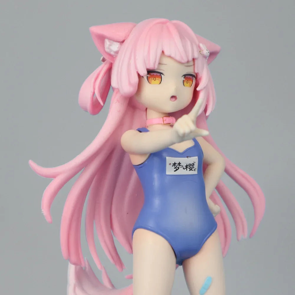Mengying Anime Cat Ears Girl Figure Swimsuit Pink Hair Collectible Model Desktop Ornament For Anime Fans Collection Display