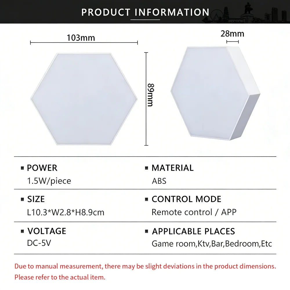 Exagon Smart RGB Hexagon Wall Light USB Powered Color Changing DIY Mode Music Sync APP Control Modular DIM LED ON for Game Room
