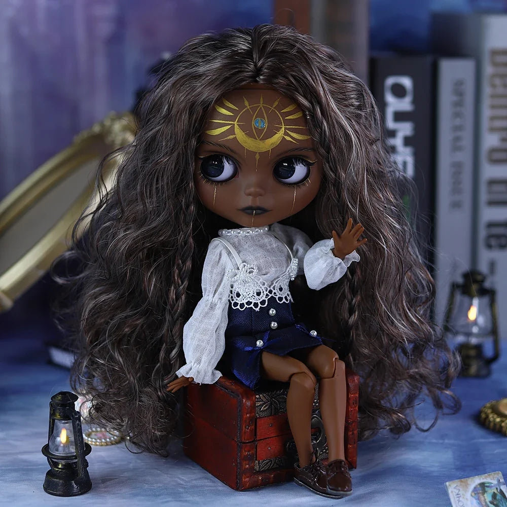 ICY DBS Blyth 1/6 Doll Hand-Painted Set Super Black Skin Frosted Face Doll Set SD