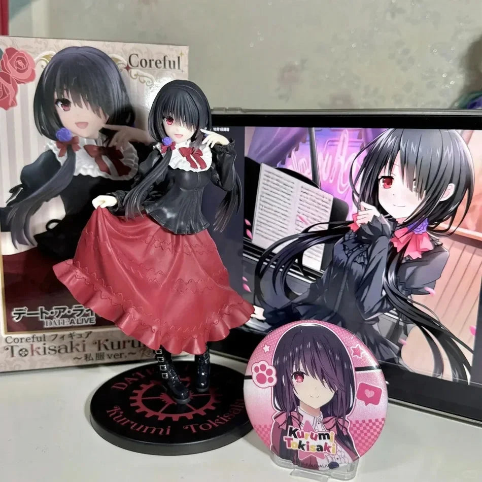 19CM DATE A LIVE Tokisaki Kurumi Anime Figure Cute Girl Model Toy PVC Red Dress Dress Up Standing Model Car Model Ornaments Gift
