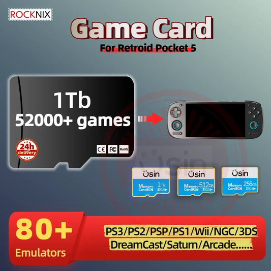TF Game Card For Retroid Pocket 5 RP5 plug&play Classic Retro Games Portable Handheld Console Memory SD 1TB 512G ROCKNIX Linux