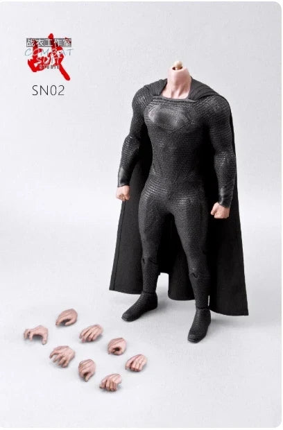 New Combat Suit Sn02 1/6 Scale Soldier Black Battle Suit With Cape Superhero Tight Body Fit Jumpsuit For 12inch