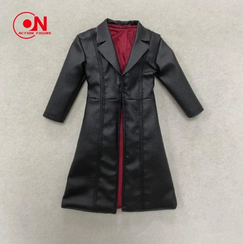 1/12 Scale Male Black Long Leather Coat Fabric Windbreaker Clothes Model Fit 6" Notaman Mezco Soldier Action Figure Body