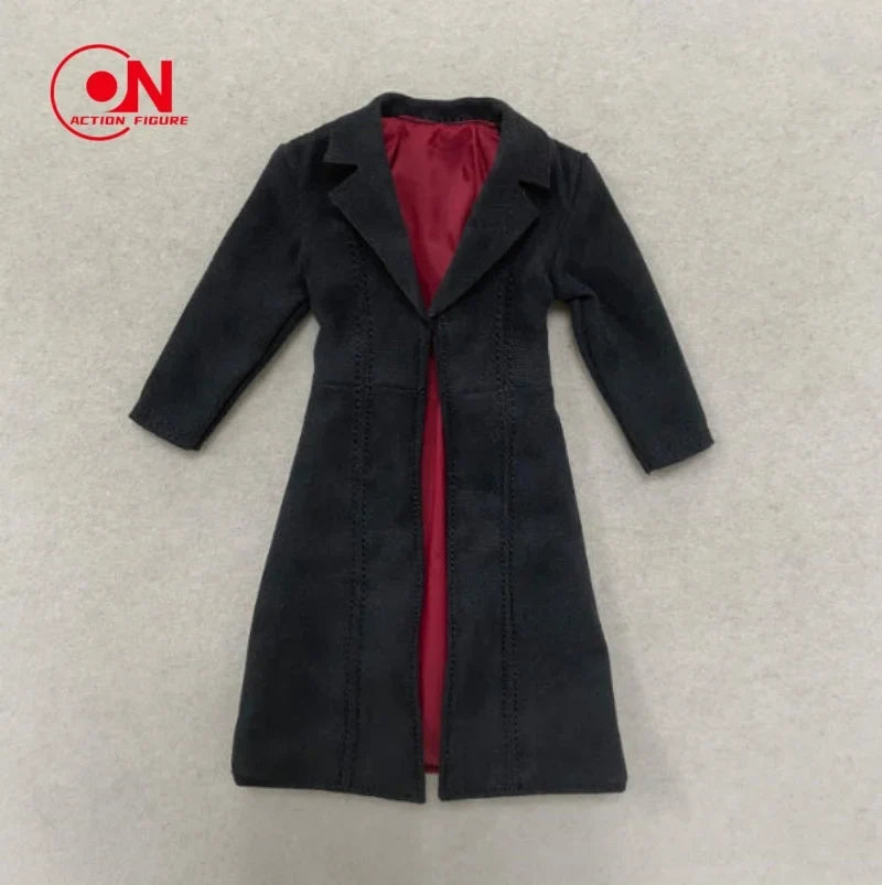 1/12 Scale Male Black Long Leather Coat Fabric Windbreaker Clothes Model Fit 6" Notaman Mezco Soldier Action Figure Body