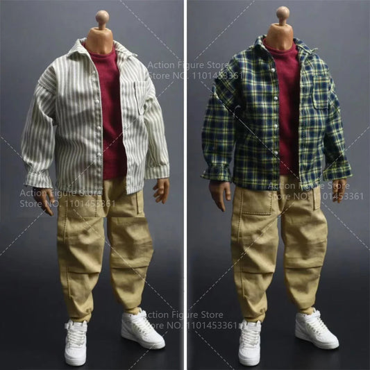 1/6 Scale Male Fashion Long Sleeves Plaid Shirt Jacket Sweatpants Streetwear Multi Pocket Harun Pants for 12" Action Figure Toys
