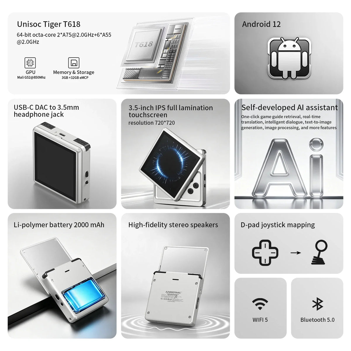 Anbernic RG Rotate Handheld Game Console 3.5" IPS Rotating Screen Android Aluminum Alloy 2000 mAh Retro Portable Games Player AI