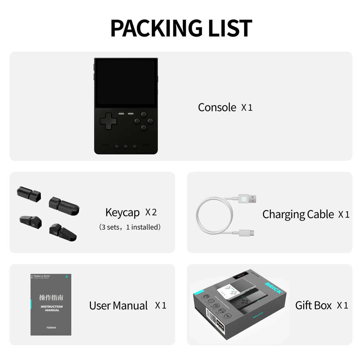 TRIMUI BRICK Hammer Handheld Game Console CNC Aluminum Alloy 3.2''IPS Screen A133P Linux OS LED Lighting Free Keycap Palyer Gift