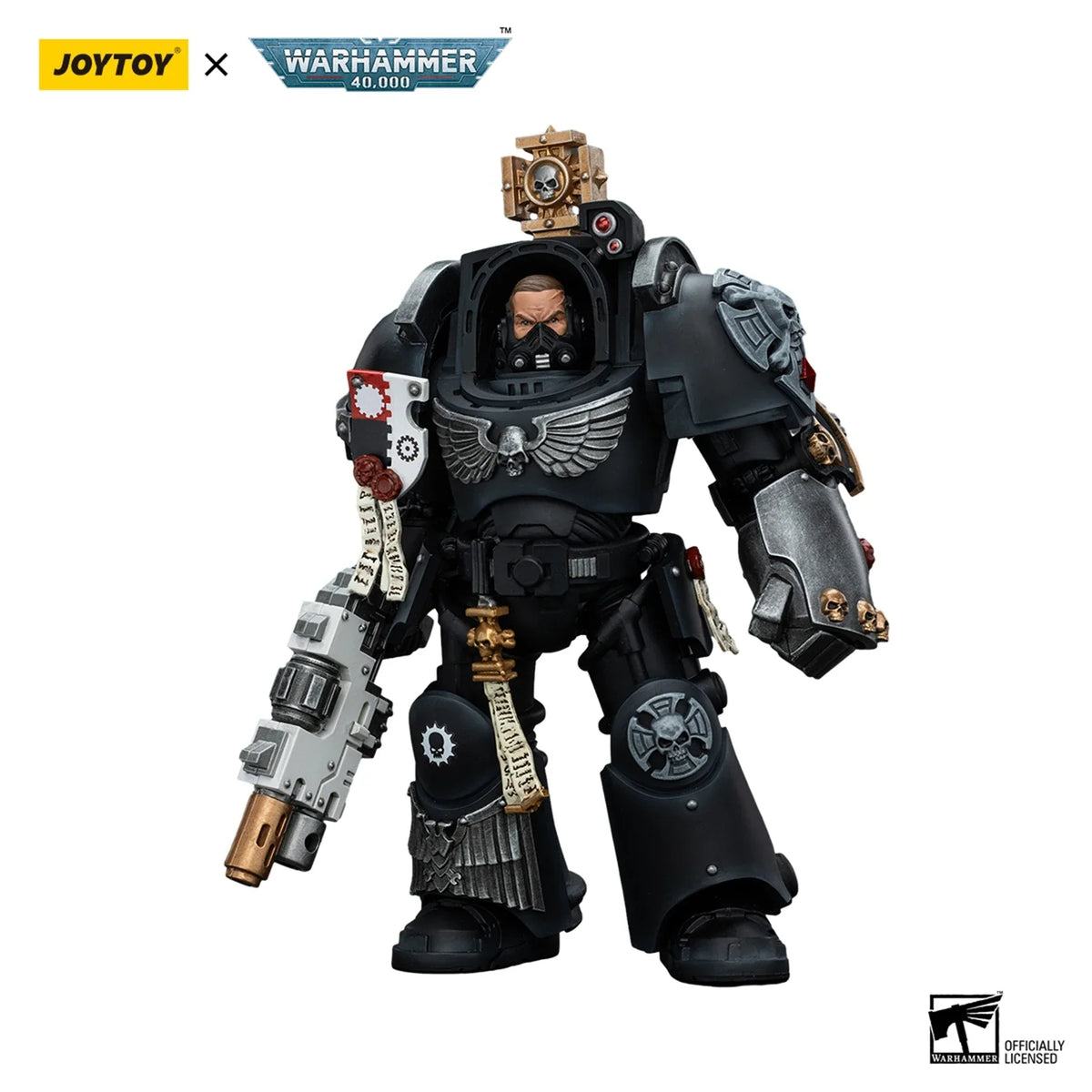 JOYTOY Warhammer 40K 1/18 Scale Action Figure - Iron Hands Terminator Captain with Interchangeable Weapons & Display Base