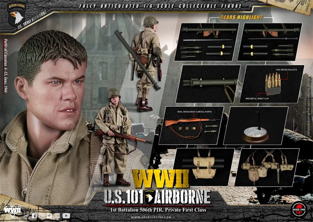 1/6 SoldierStory SS126 WWII US 101 Battalion Private First Class Ryan Full Set Moveable Action with Platform For Fan Collect