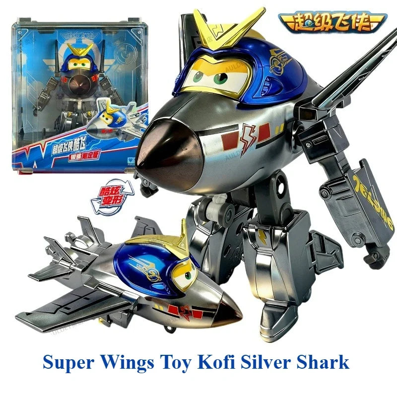 AULDEY Original Super Wings Toy Kofi Silver Shark Limited Edition Large Deformation Robot Boys Gift for Children's Day