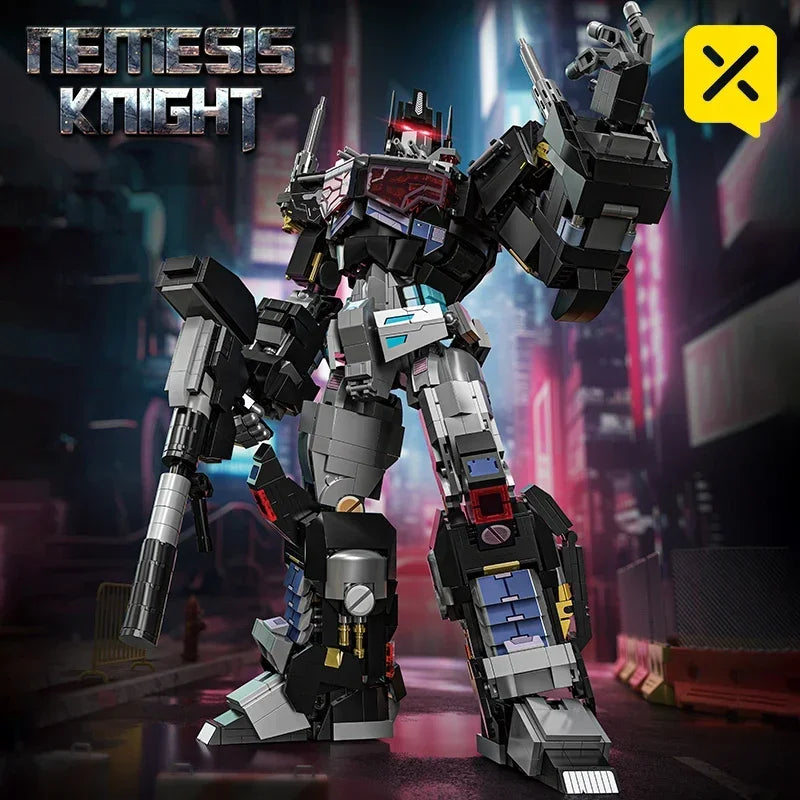 Optimus Prime Knight Transformer Robot Building Blocks Adult Collectible LED Light Deformation Toy Action Figure Model Kit Gifts