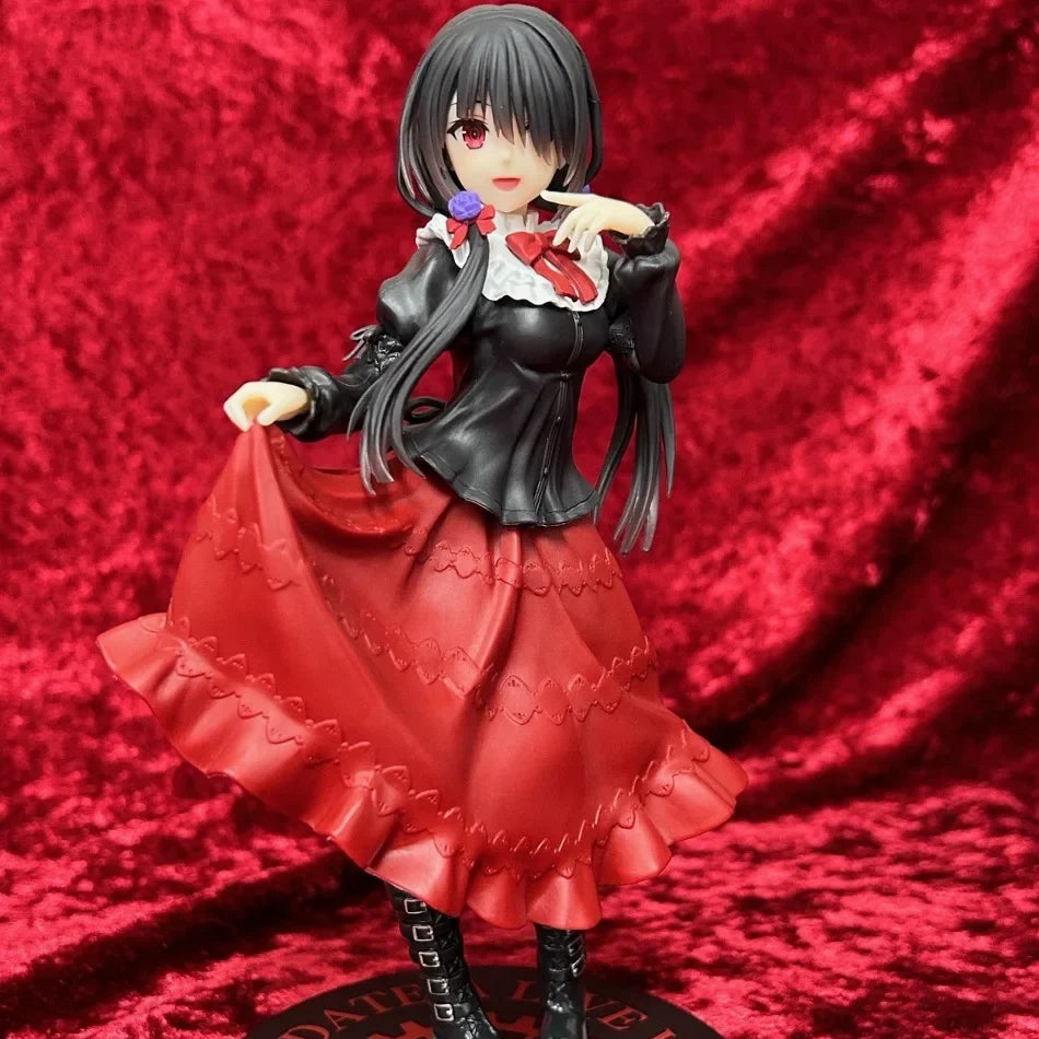 19CM DATE A LIVE Tokisaki Kurumi Anime Figure Cute Girl Model Toy PVC Red Dress Dress Up Standing Model Car Model Ornaments Gift