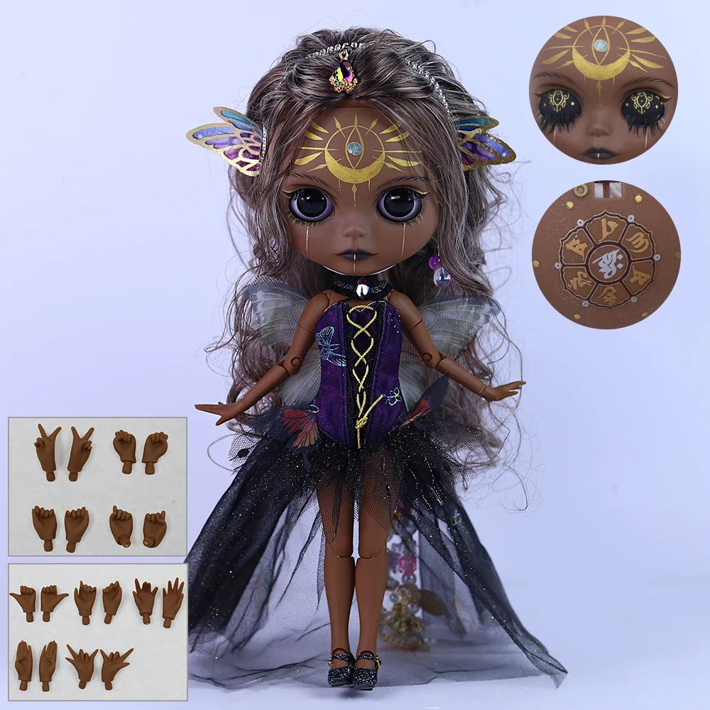 ICY DBS Blyth 1/6 Doll Hand-Painted Set Super Black Skin Frosted Face Doll Set SD