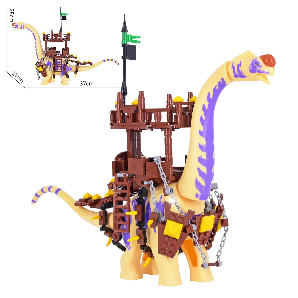 2025 New Jurassic Dinosaur Titanosaurus Dinosaur Seat Buildable Dino with Fortress Structure Ladders Flag