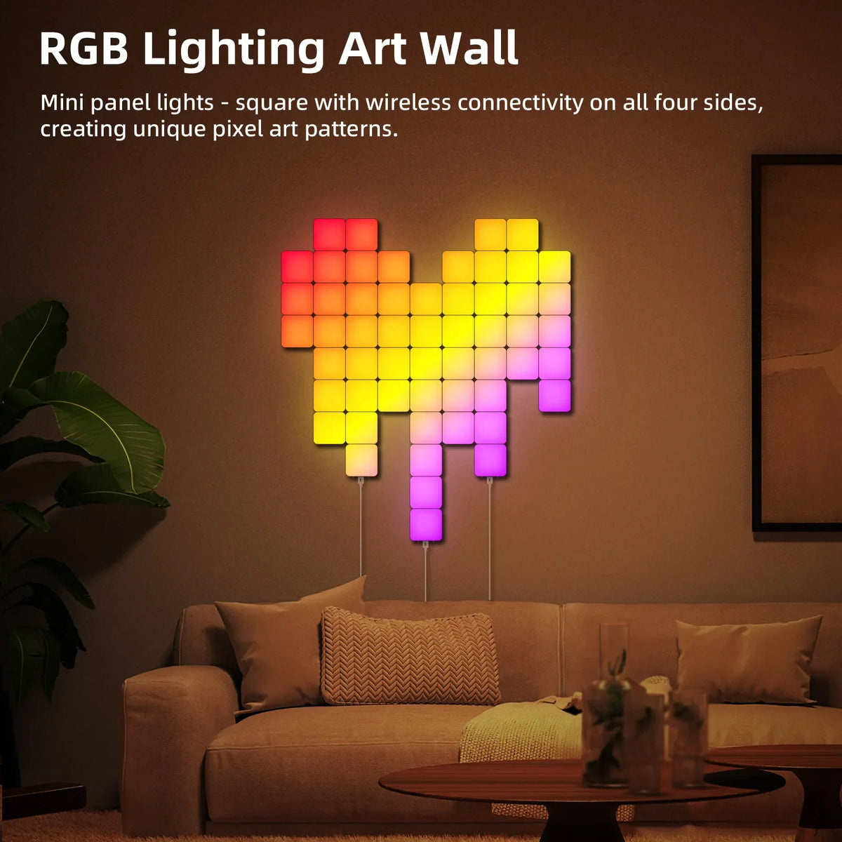 Smart Grid LED Wall Light Kit - RGB Color Changing with App & Music Control, DIY Creative Backlit Panels for Gaming Room & Bedro