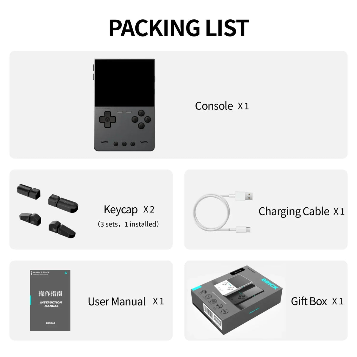 TRIMUI BRICK Hammer Handheld Game Console CNC Aluminum Alloy 3.2''IPS Screen A133P Linux OS LED Lighting Free Keycap Palyer Gift