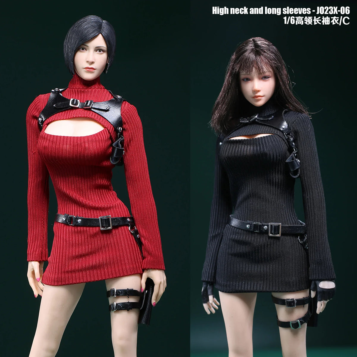 JO23X-06 1/6 Scale Ada Wong Red High Neck Long Sleeves Sweater Holsters Set Fit 12'' Female Soldier Action Figure Body Dolls