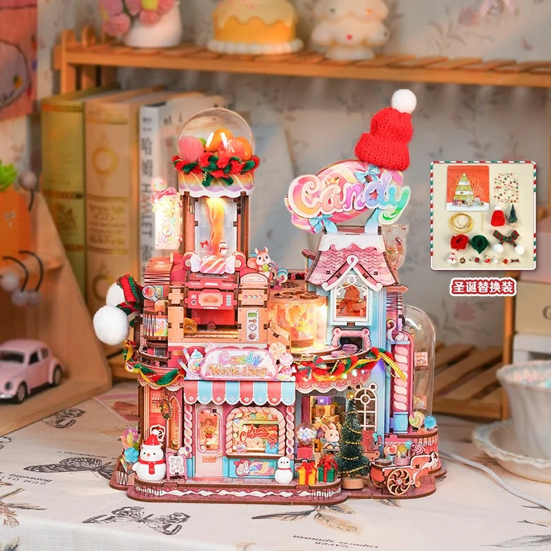 Tonecheer Sweet Wheel Music Box DIY Wooden Puzzle Dollhouse Diorama Transmission Model Kit 3D Wooden Decoration Birthday Gift