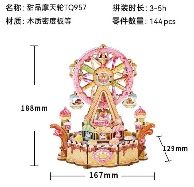 Tonecheer Sweet Wheel Music Box DIY Wooden Puzzle Dollhouse Diorama Transmission Model Kit 3D Wooden Decoration Birthday Gift