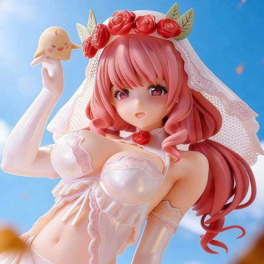 New 24cm Anime Figure Pink Hair Bride Wedding Rose Veil Collectible Statue Desktop Ornament Computer Case Decoration Boxed Model