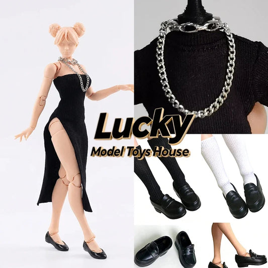 1/12 Mobile Suit Girl High Slit Cheongsam Dress Mini Necklace Flat Bottom Loafer Shoes Toys Accessory For 6" Romankey Body