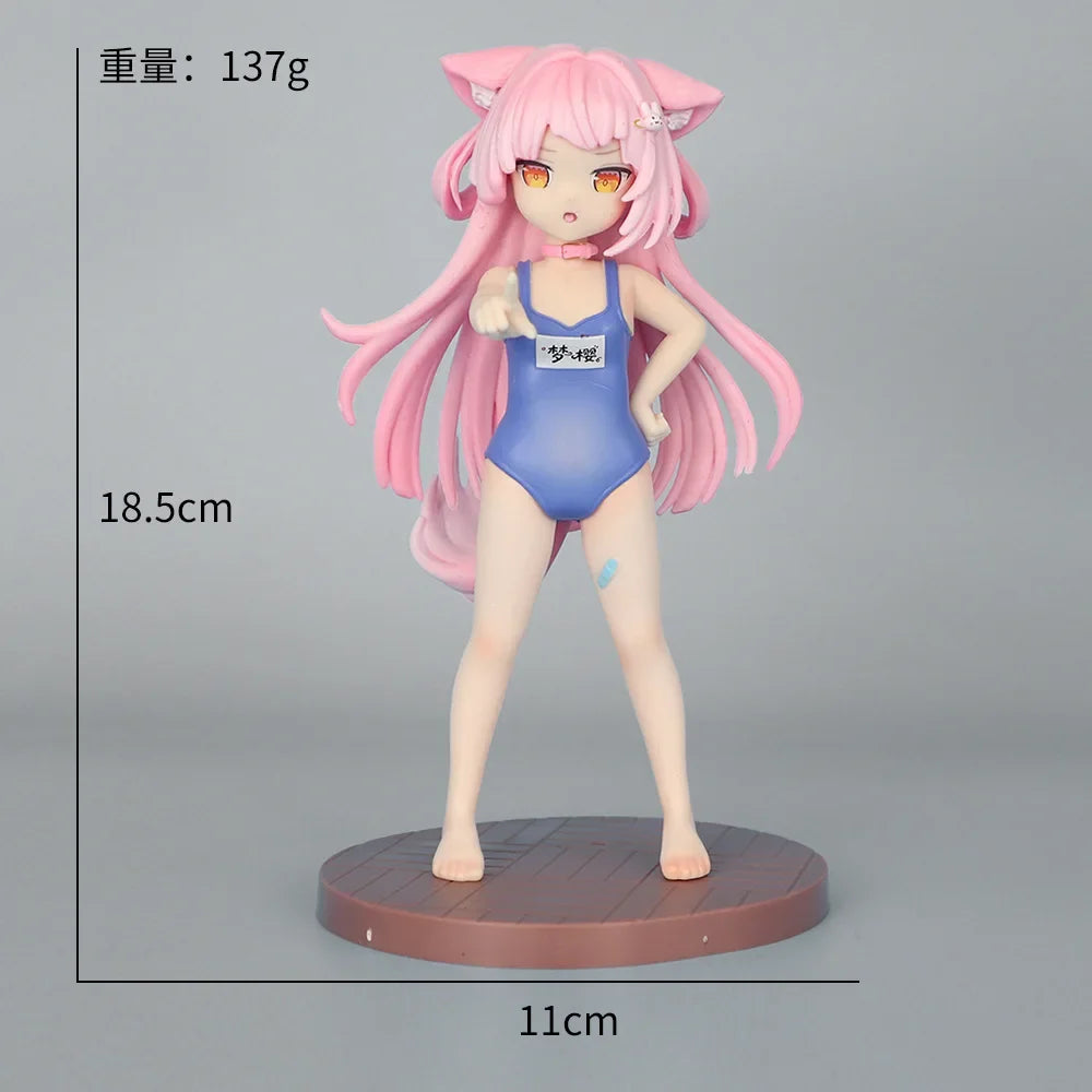 Mengying Anime Cat Ears Girl Figure Swimsuit Pink Hair Collectible Model Desktop Ornament For Anime Fans Collection Display