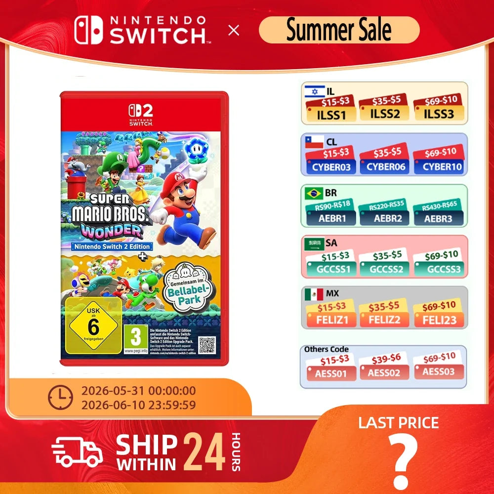 Nintendo Switch Game - Super Mario Bros. Wonder + Meetup in Bellabel Park  - Games Cartridge Physical Card TV Tabletop Handheld
