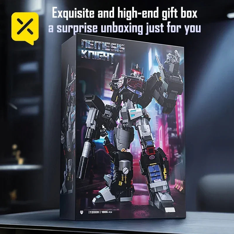 Optimus Prime Knight Transformer Robot Building Blocks Adult Collectible LED Light Deformation Toy Action Figure Model Kit Gifts