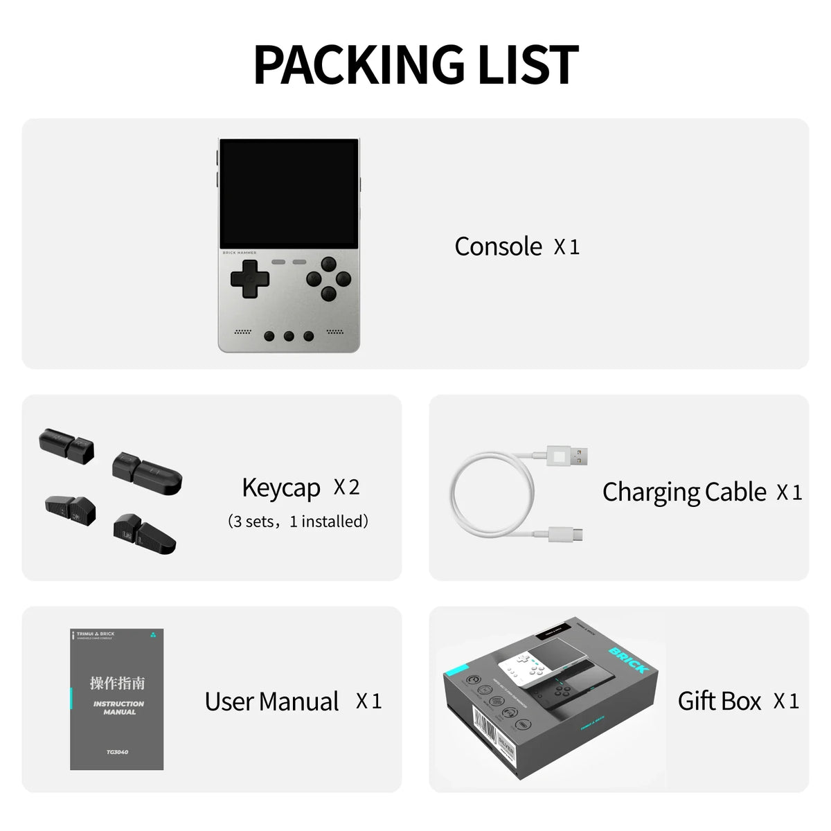 TRIMUI BRICK Hammer Handheld Game Console CNC Aluminum Alloy 3.2''IPS Screen A133P Linux OS LED Lighting Free Keycap Palyer Gift