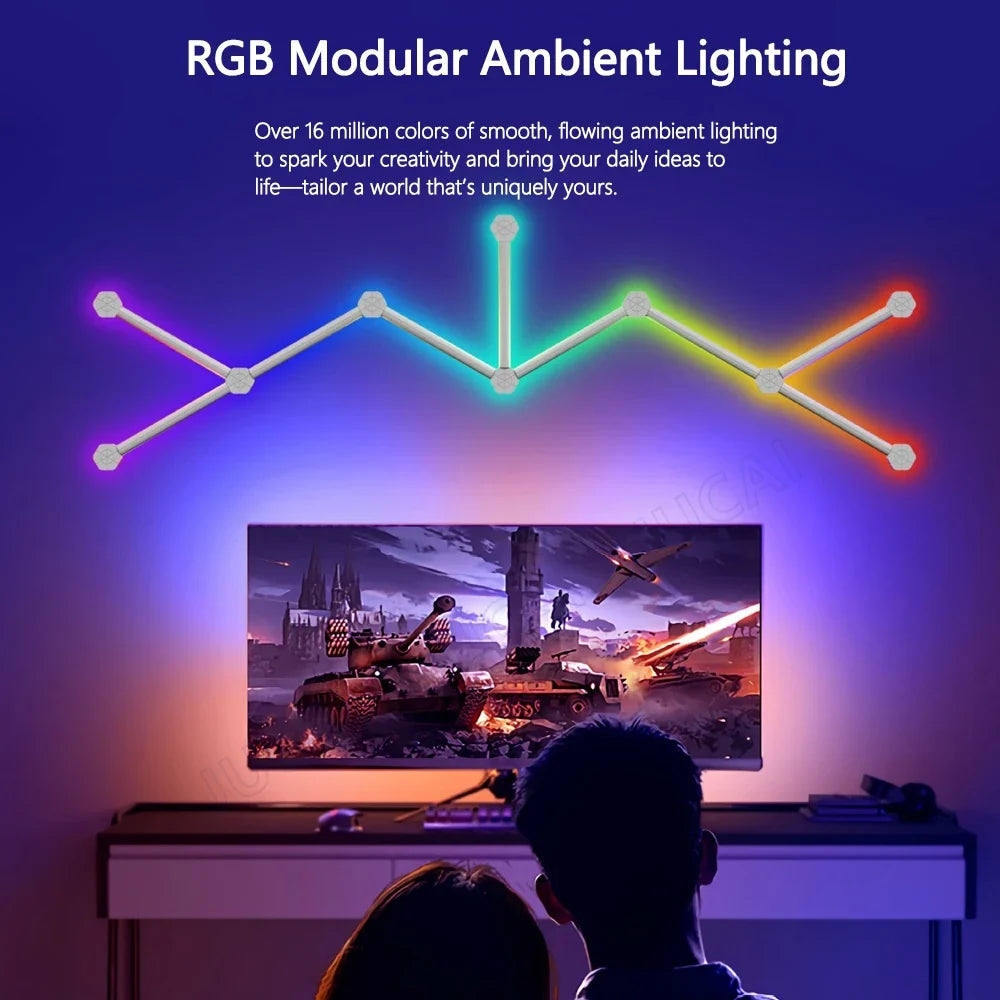 Splicing Light DIY Atmosphere Light RGB Smart Wall Light Voice Control Lamp for Esports Room Bedroom Bar Decoration Night Light
