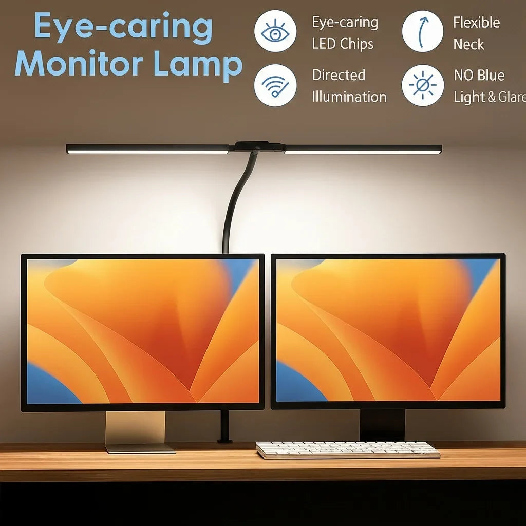 Double Head LED Desk Lamp Dimmable PC Monitor Light USB Table Lamps Reading Lights Eye Protection 3 Color Mode For Office