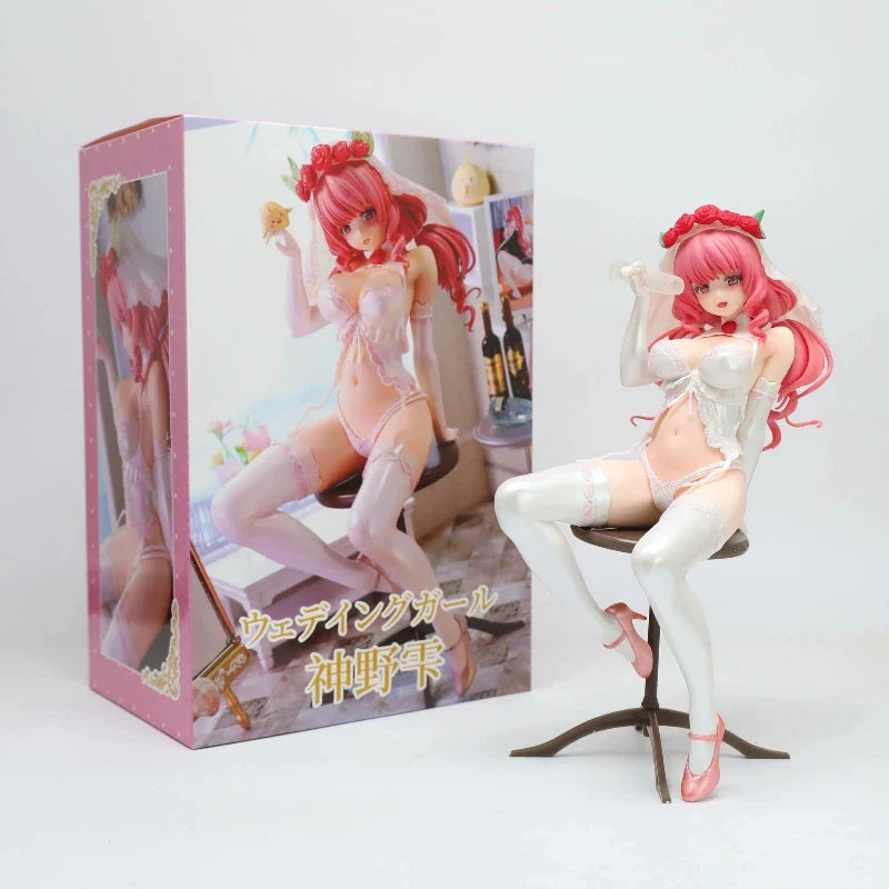 New 24cm Anime Figure Pink Hair Bride Wedding Rose Veil Collectible Statue Desktop Ornament Computer Case Decoration Boxed Model