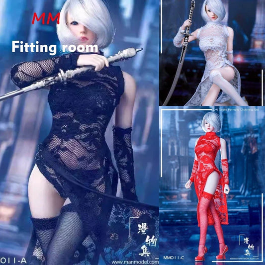 MM011 1/6 Scale 2B Sister Cheongsam Lace Dress Lingeries Stocking Clothes Model For 12'' Female Soldier Action Figure Body Dolls