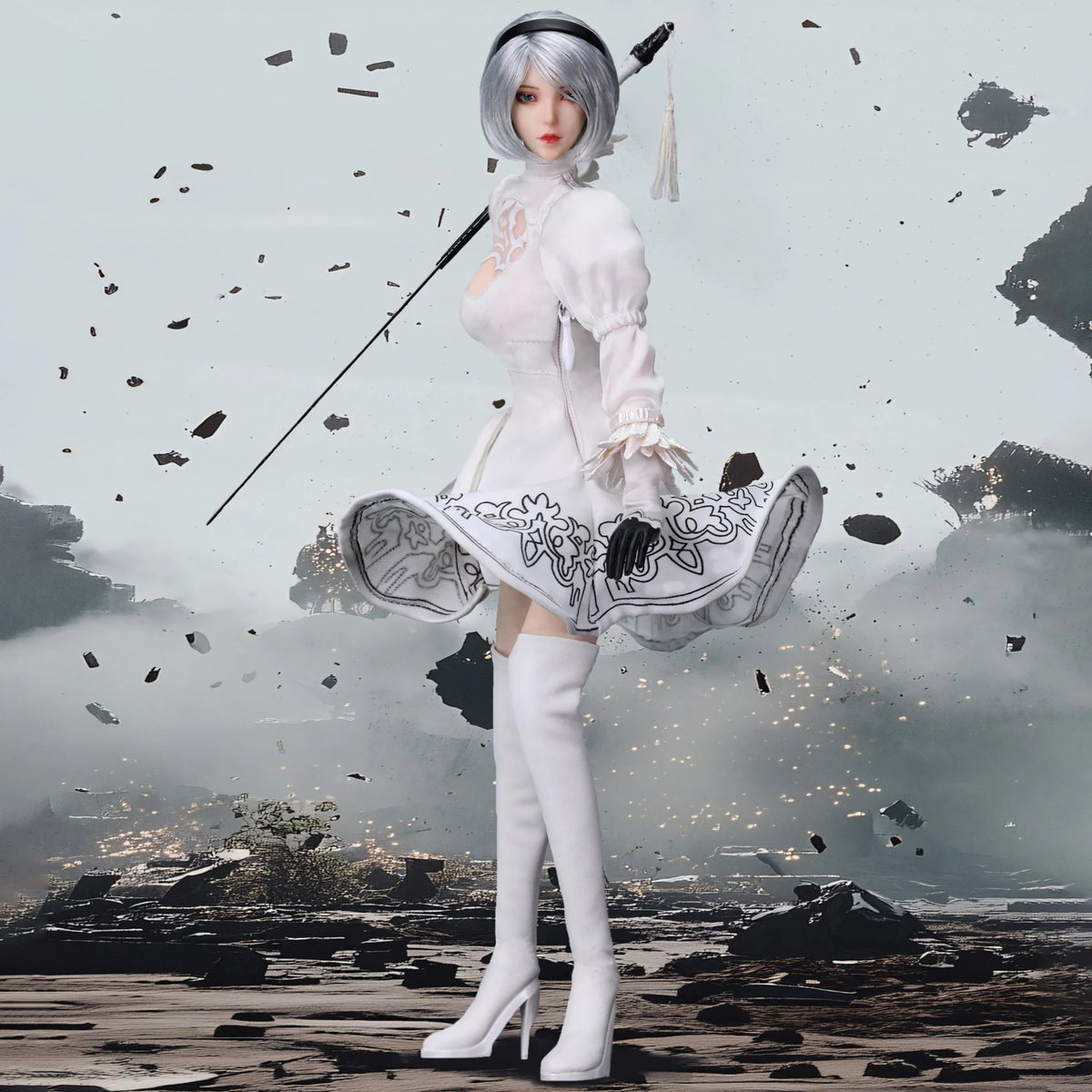 1/6 Scale 2B Girl Head Sculpt White Combat Clothing Set Model Fit 12'' Female Soldier TBL S10D Action Figure Body Doll