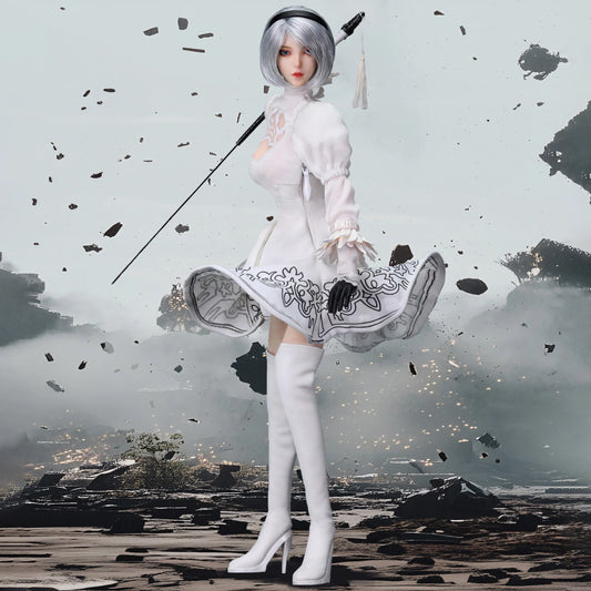 1/6 Scale 2B Girl Head Sculpt White Combat Clothing Set Model Fit 12'' Female Soldier TBL S10D Action Figure Body Doll