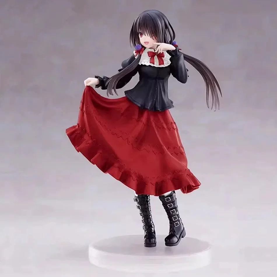 19CM DATE A LIVE Tokisaki Kurumi Anime Figure Cute Girl Model Toy PVC Red Dress Dress Up Standing Model Car Model Ornaments Gift