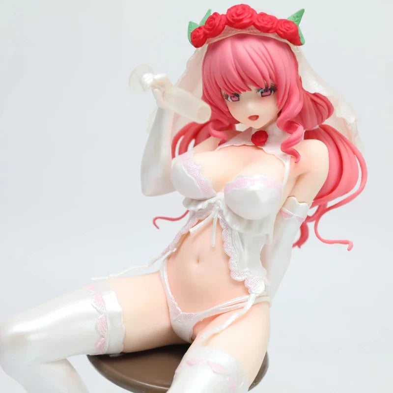 New 24cm Anime Figure Pink Hair Bride Wedding Rose Veil Collectible Statue Desktop Ornament Computer Case Decoration Boxed Model